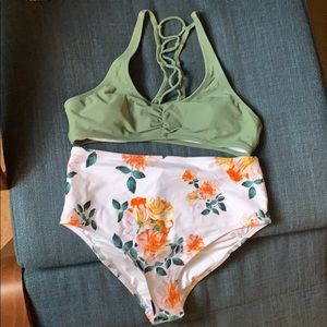 High waisted bathing suit set